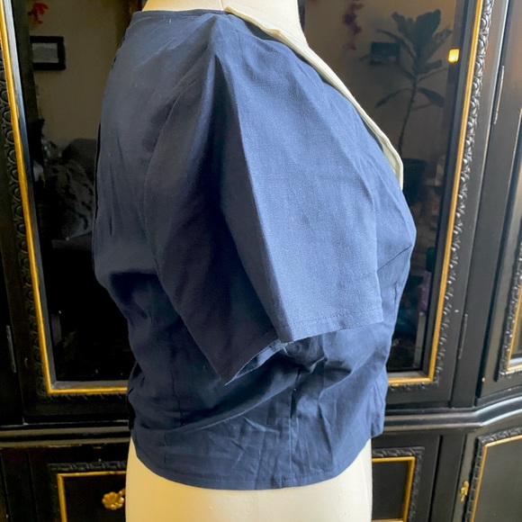 XXL Collectif Wrap Blouse Navy and White Vintage Retro style blouse - Picture 2 of 7